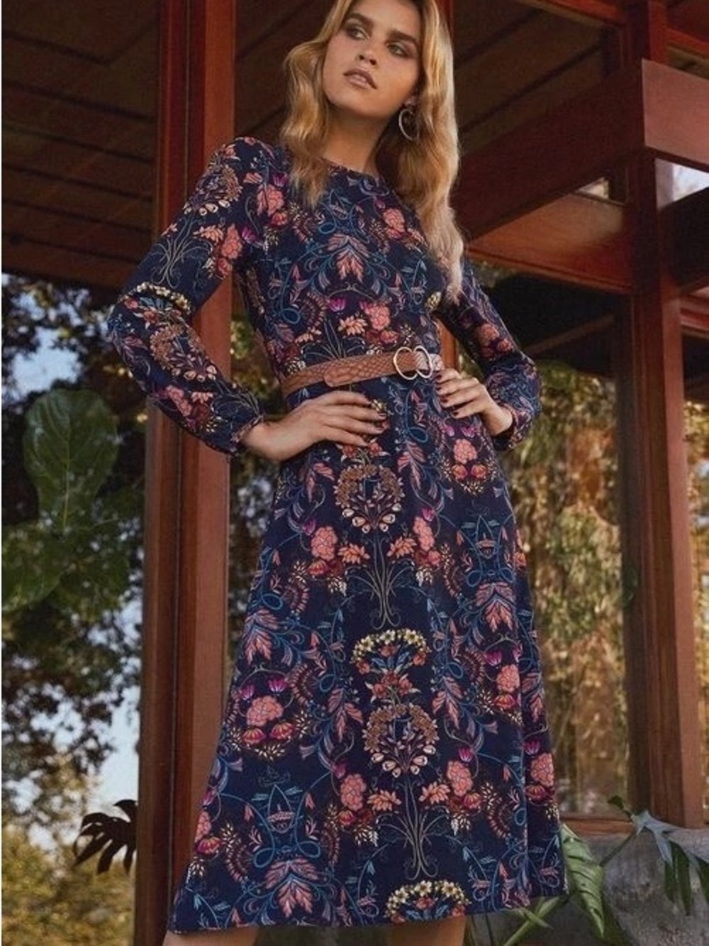 Madeline Navy Floral Printed Midi Dress